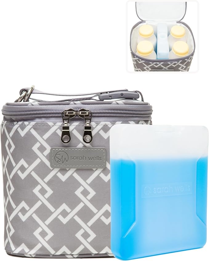 Sarah Wells Cold Gold Breastmilk Cooler with Ice Pack (Gray) | Fully-Lined Insulated Interior, Fits 4-6 Bottles, Zippered Lid, Great for Workdays, Travel & Pumping Days, Machine Washable by SarahWells