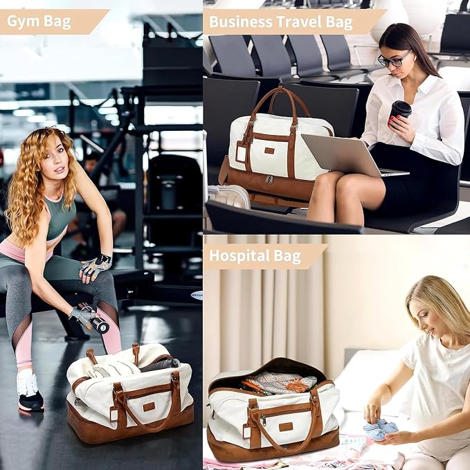 Wogarl 4PCS Weekender Bags for Women Large Overnight Weekend Travel Duffel Carry on Shoulder with Shoe Compartment Canvas Toiletry Bag for Travel Business Gym - Image 8