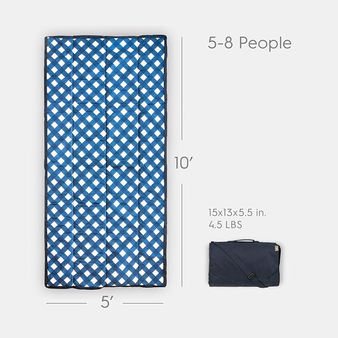 Little Unicorn 5'x10' XL Outdoor Family Picnic & Beach Blanket | Durable & Water-Resistant Fabric | Compact Fold & Easily Wipes Clean | Zipper Pocket (Navy Plaid) - Image 2