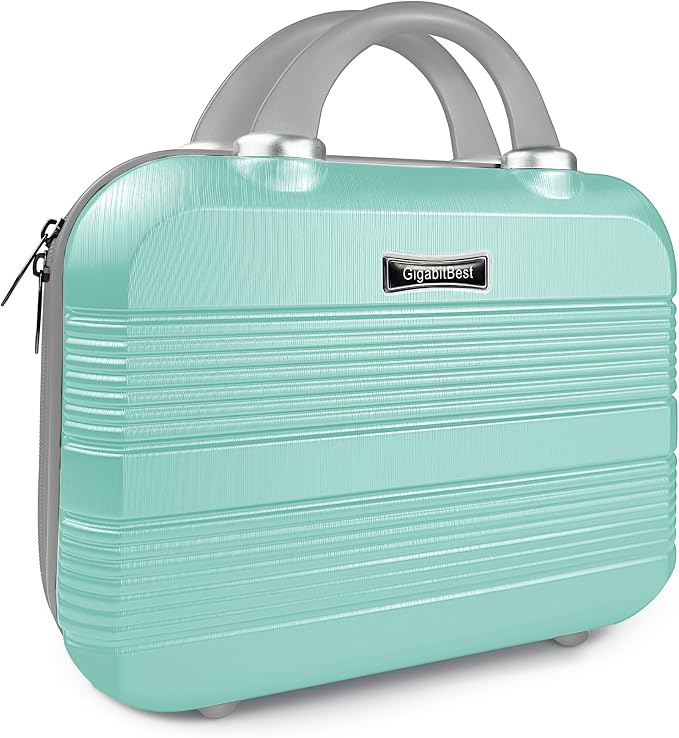 14 Inch Multi-Purpose Waterproof Hard Shell Makeup Case (Green) | ABS Scratch-Proof, Carrying Cosmetic Organizer Case with Elastic Band, Train Case, Mini Suitcase Vanity Case for Women Girl by Gigabit