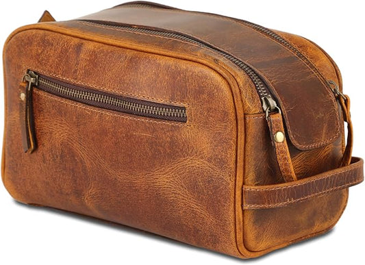 KomalC Travel Toiletry Bag – Premium Leather Dopp Kit for Men & Women with Water-Resistant Lining & Spacious Zippered Organizer by KomalC