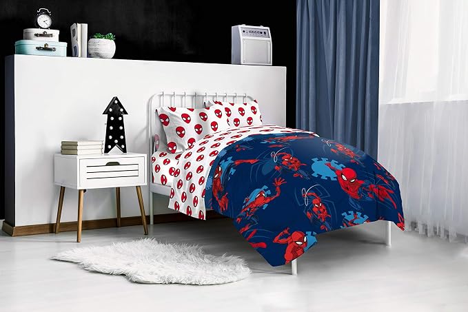 Marvel Spiderman Twin Comforter Set 4 Piece Kids Bedding for Boys, Blue | Bed in a Bag, Comforter Sheets Pillowcase, Official Product, Soft Microfiber, Machine Washable, Easy Care, Boys Gift - Image 7
