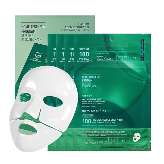 VT COSMETICS Pro Cica Reedle Shot 100 2-Step Hydrogel Mask(34.5gx4ea), Intensive Calming, Exosome Centella Asiatica, Blemish Relief, Overnight Melting Mask, Korean Facial Mask