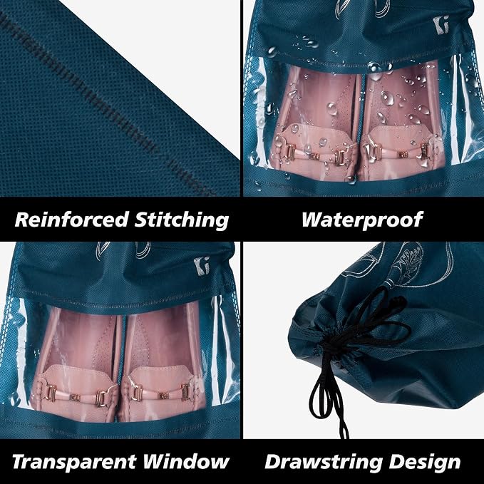 Kuber Industries Pack of 8 Shoe Bags | Shoe Bags for Travel | Non-Woven Shoe Storage Bags | Storage Organizers Set | Shoe Cover with Transparent Window | Shoe Dori Cover | Navy Blue - Image 4