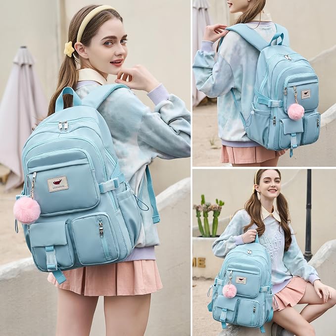 Laptop Backpack 15.6 Inch Elementary Middle High School Bag College Backpacks with Lunch Box Pencil Pouch 3 PCS Set Travel Bookbags for Teens Girls Women Students (Blue) - Image 6