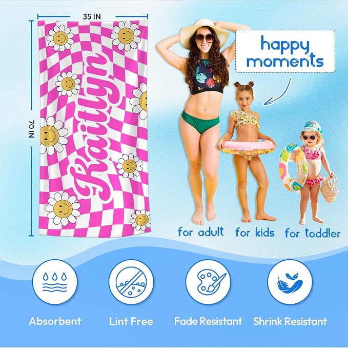 JML Personalized Beach Towel with Name, Custom Flower Beach Towel, Customized Microfiber Pool Towel, Quick Dry & Absorbent Swim Towel for Adult,Anniversary, Birthday, Summer Holiday,Vacation - Image 3