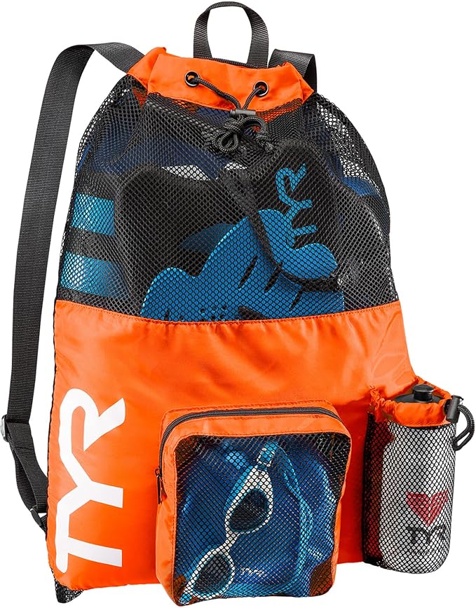 TYR Big Mesh Mummy Backpack for Swim, Gym and Workout Gear, Black, 40-Liter Capacity by TYR