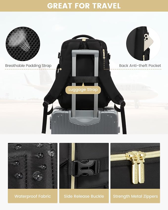 LOVEVOOK Large Travel Backpack for Women, 50L Carry on Backpack for Airplanes, TSA Personal Item Travel Bag for Women fits 18" Laptop, Waterproof Carry on Bags with 4 Packing Cubes - Image 7