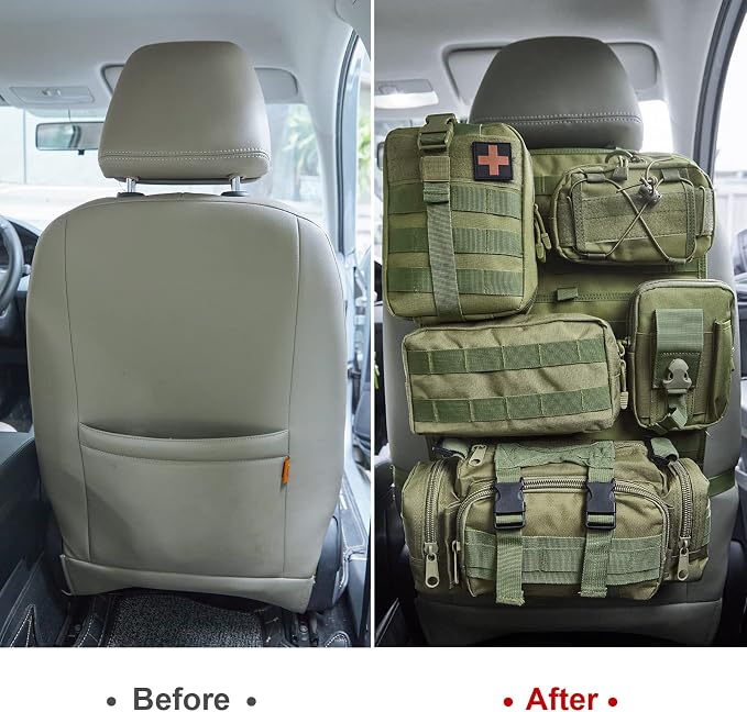BXBXHD 6 Pack Tactical Truck Organizer Back Seat Storage Car Seat Storage Bag Molle Panels for vehicles, Car and SUV with Lots of Handy Compartments (Army green) - Image 5