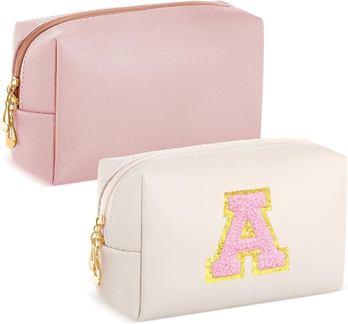 2 Pcs Makeup Bag Bulk PU Leather DIY Cosmetic Plain Preppy Makeup Pouch Portable Waterproof Toiletry Bags for Women Travel Pencil Case Cosmetic Organizer (Pink and Beige) by Cunno