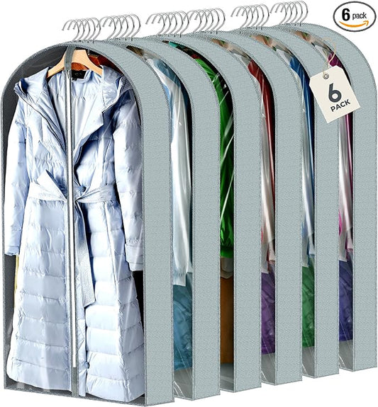 6 Pcs 60" Garment Bags for Hanging Clothes, Clear Suit Bags for Closet Storage Clothing Storage, Garment Bags Shoulder Covers with 4" Gussets for Coats, Jackets, Shirts and Sweater by AURUZA