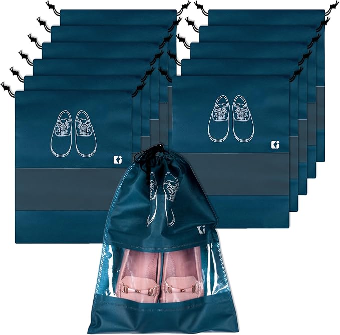 Kuber Industries Pack of 12 Shoe Bags | Shoe Bags for Travel | Non-Woven Shoe Storage Bags | Storage Organizers Set | Shoe Cover with Transparent Window | Shoe Dori Cover | Navy Blue by Kuber+Industries