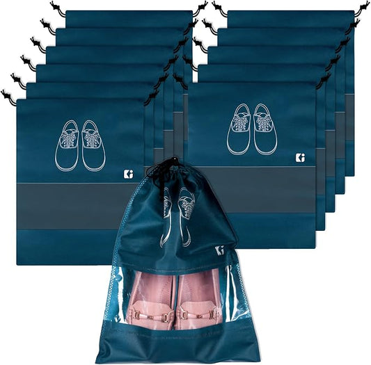 Kuber Industries Pack of 12 Shoe Bags | Shoe Bags for Travel | Non-Woven Shoe Storage Bags | Storage Organizers Set | Shoe Cover with Transparent Window | Shoe Dori Cover | Navy Blue by Kuber+Industries