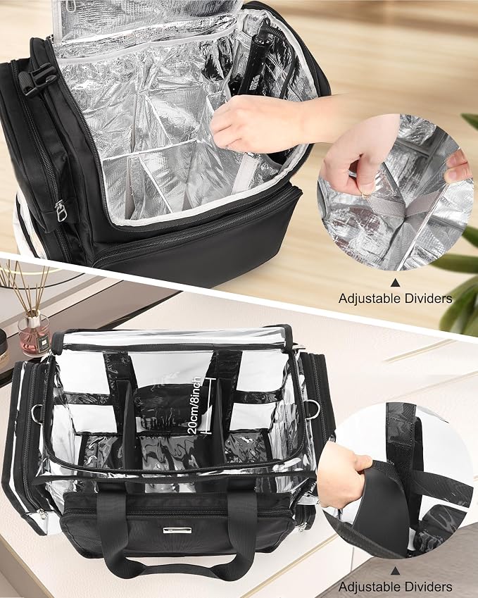 Relavel Hair Tools Travel Bag with Clear Makeup Bag, Hair Stylist BarberBag on Wheels Hairdresser Cosmetology Bag Case with Four 360 Degree Spinner Wheels, Heat Insulation Full Layer for Curling Iron - Image 3