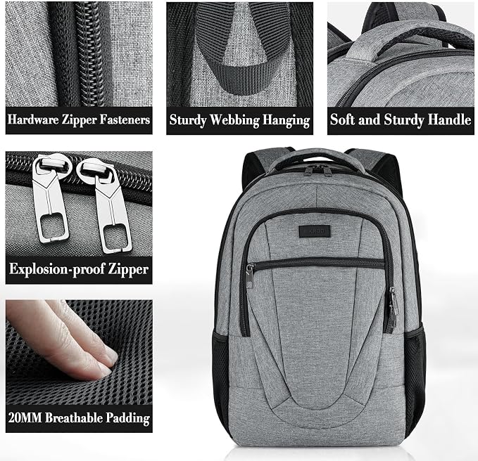 BIKROD Travel Laptop Backpack, Backpacks for School College Teens, Business Anti Theft Slim Sturdy Backpack for Woman and Men, Adult Computer Work Backpack for 17 IN Laptop, Grey - Image 3