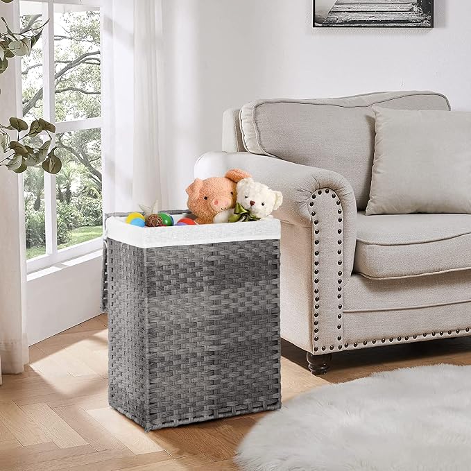 Paylesshere Laundry Basket Handwoven Laundry Hamper 90L/110L Foldable Rattan Hamper With Lid,2 Removable Liner Bags & 6 Laundry Bags,Clothes Hamper Bathroom Laundry Basket,Grey - Image 7