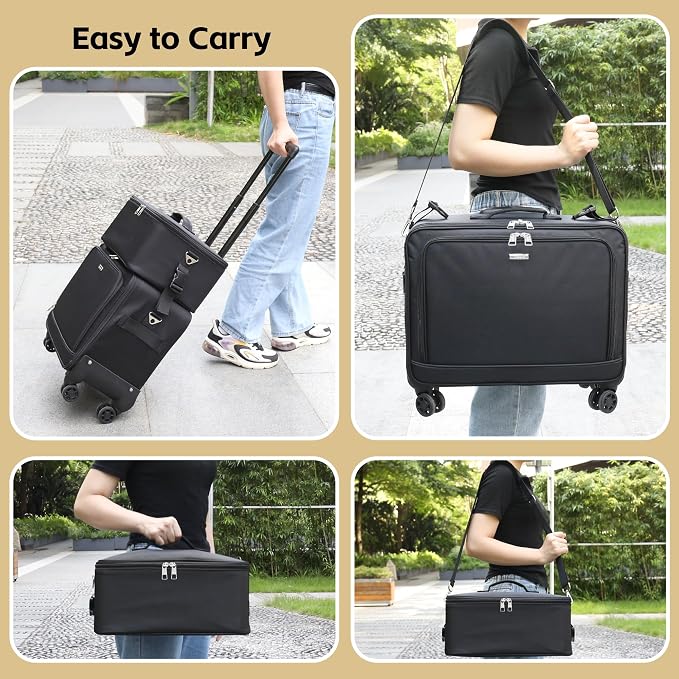 Rolling Makeup Bag, Makeup Artist Bag Professional Makeup Case on Wheels Cosmetics Organizer Bag Makeup Suitcase 2 in 1 Extra Large Cosmetology Case with 360° Swivel Wheels and Adjustable Dividers - Image 6