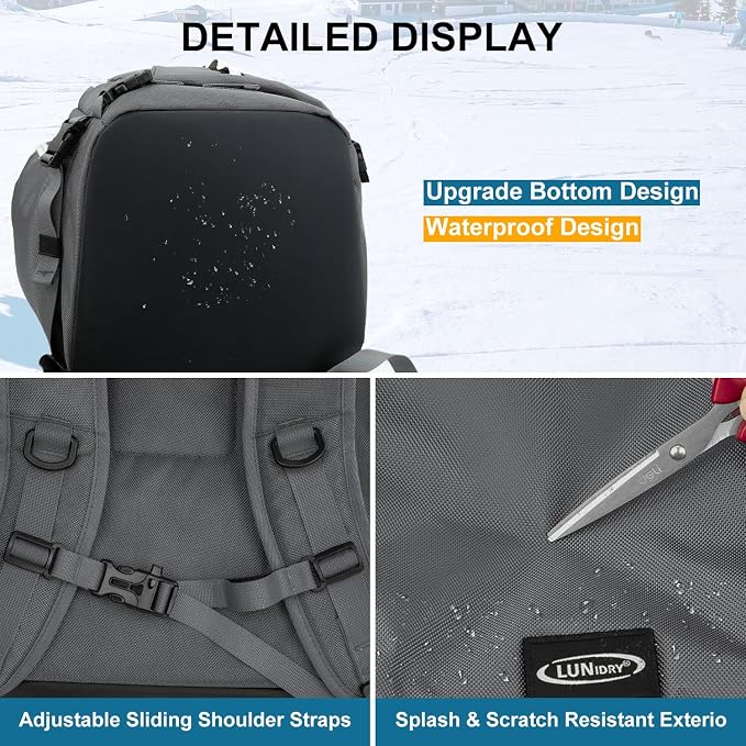 Ski Boot Bag, 65L Waterproof Ski Bag & Snowboard Boot Bag, Travel Backpack for Skis Snowboard Helmet Goggles & Accessories - Image 7