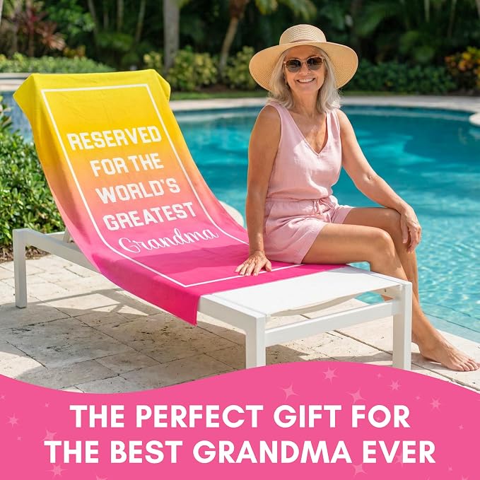 Ethisa Grandma Beach Towel – Best Grandma Ever Gift, 60”x30” Beach & Pool Towel for Summer, Vacation, Travel, Birthday, Mother’s Day or New Grandma Present from Granddaughter or Grandson - Image 2