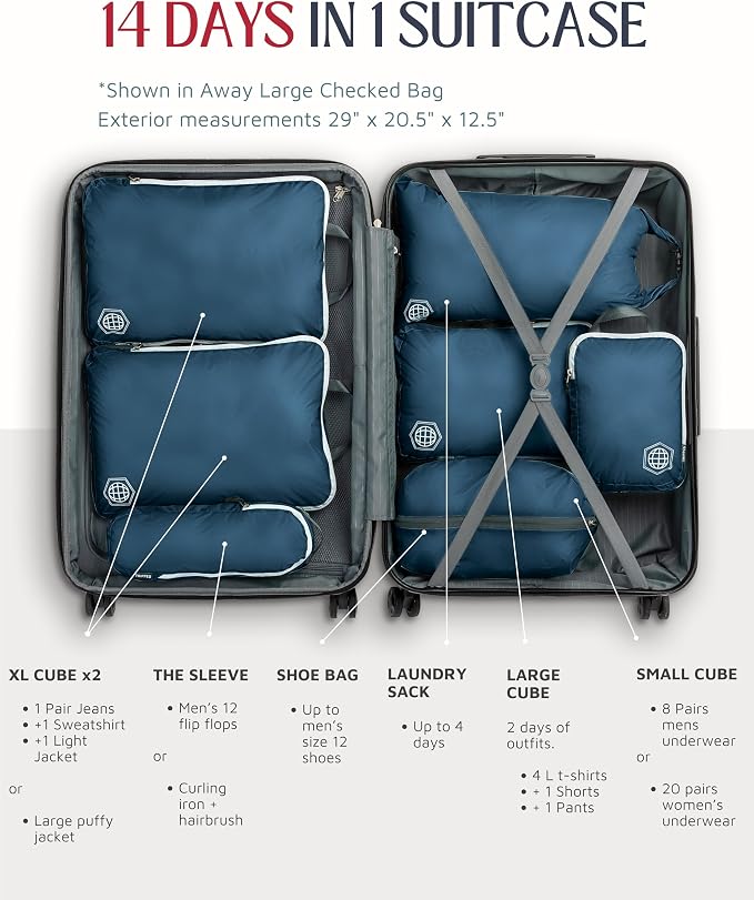 Large Compression Packing Cubes for Travel-Packing Cube Luggage Organizers 7 Piece Set for Checked Luggage-Ultralight, Expandable/Compression Bags by TRIPPED Travel Gear (Navy/White) - Image 7