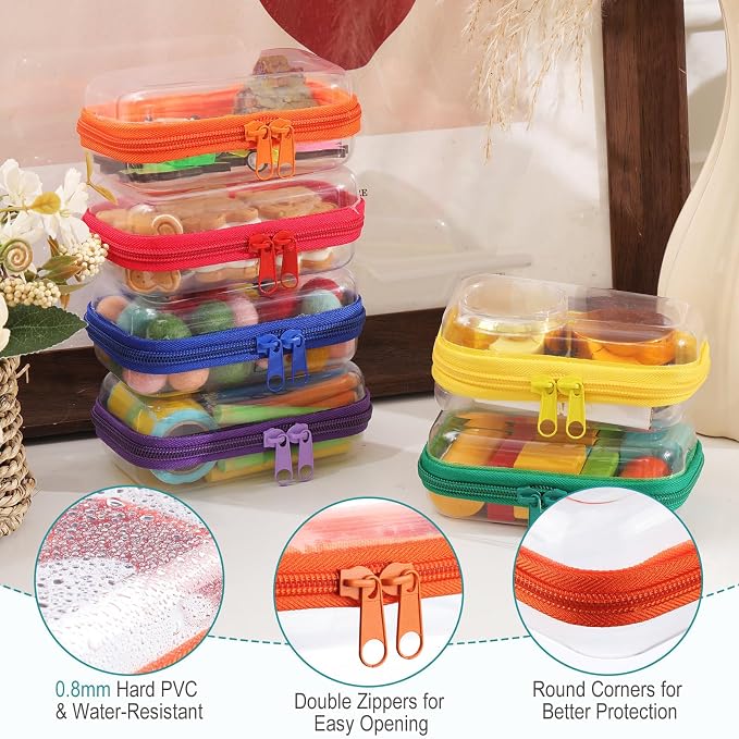 Sanwuta 6 Pcs Clear Hard Zipper Case Plastic Zipper Pouches Transparent Makeup Bag Pencil Case Pouches Toiletry Diaper Bag for Travel Toy Storage Organizer Bins - Image 3
