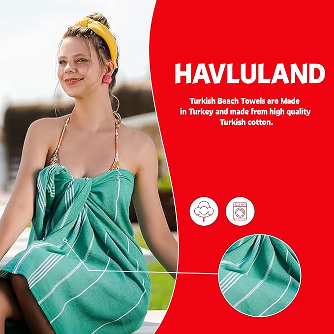 HAVLULAND Turkish Beach Towels, Oversized 40"x72" Turkish Bath Towel, Highly Absorbent Quick Dry Sand Free Beach Towels for Beach Pool Spa Gym Yoga Travel Camping Picnic Blanket - Navy - Image 2