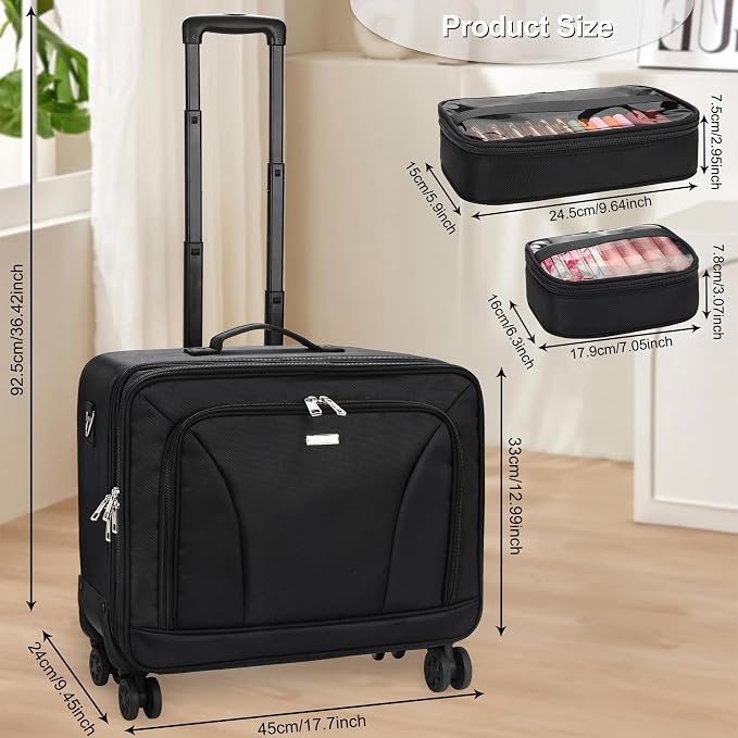Relavel Extra Large Makeup Case Rolling Travel Train Case with 360° Spinner Wheels, 3 Layer with Insulation Compartment & Four Clear Storage Bags, Professional Makeup Artist Bag Set, Black - Image 5