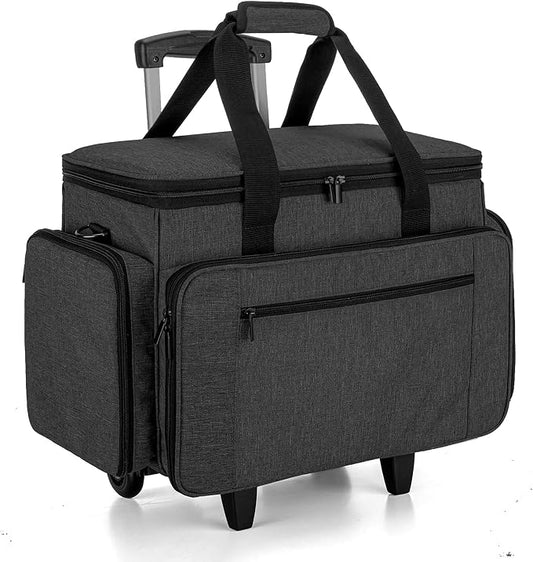 LUXJA Sewing Machine Case with Detachable Dolly, Black | Rolling Tote with Removable Bottom Pad for Most Standard Sewing Machines, Patented Design by Luxja