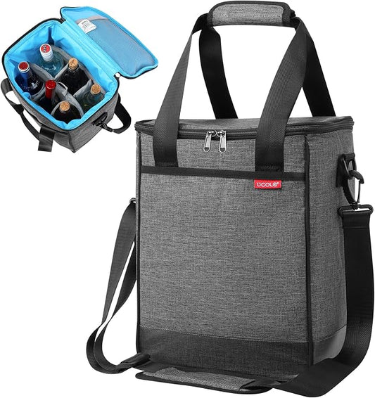 Wine Cooler Bag, Leakproof Insulated Wine Carrier Tote | Fits 2, 3 or 6 bottles with removable divider, shoulder strap, BYOB travel tote for champagne, liquor, picnic and gifts by UCOLA