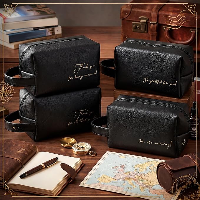 8 Pcs Men Toiletry Travel Bags Bulk Black Leather Toiletry Bags for Men Employee Appreciation Groomsmen Gifts Toiletries Kit for Business Trip Wedding Travel - Image 2