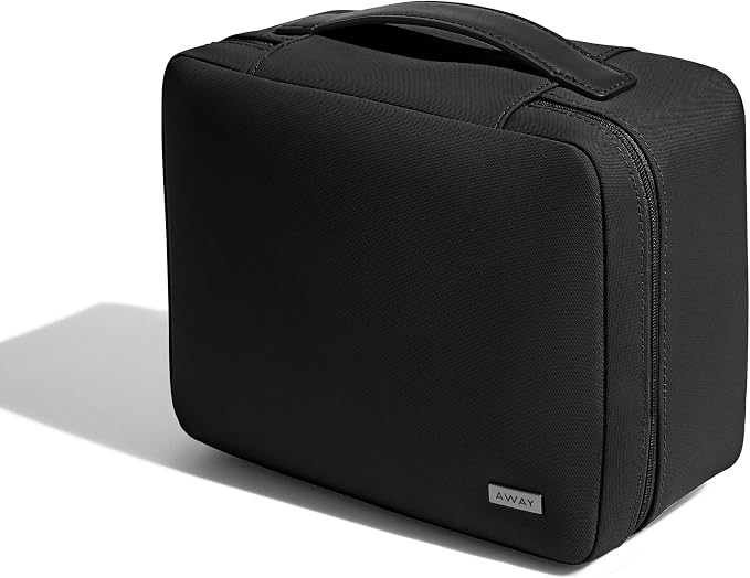 Away The Cosmetics Bag - Water-Repellent Cosmetic Travel Bag with Detachable Brush Organizer, Spill-Proof Bottom Compartment, Transparent Pockets - Jet Black - Image 2