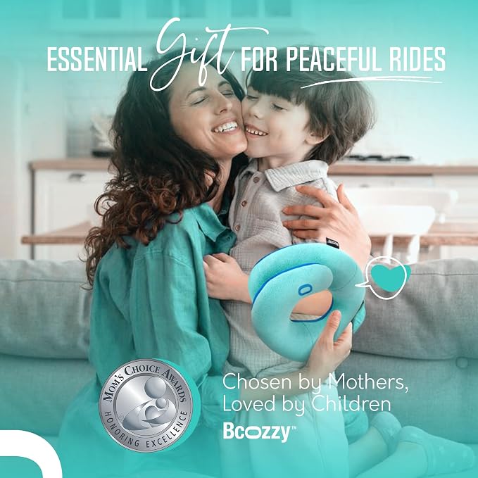 BCOZZY Kids Travel Neck Pillow (3-7 Y/O)- Patented Soft Toddler Pillow for Head & Chin Support in Car Seat, Airplane, and Road Trip Sleeping. Adjustable Size. Washable. Carry Bag. Small, Light Blue - Image 9