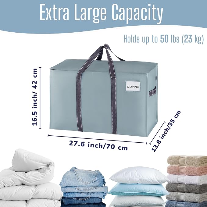 VENO 2 Pack Heavy Duty Moving Bags, Extra Large Storage Bags with Reinforced Handles & Strong Zippers, Foldable & Reusable Moving Box Alternative for Clothes & Dorm Storage - Image 4