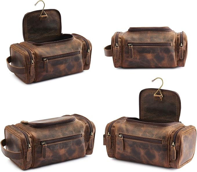 NomadCraftsCo. Medium Sized Hanging Leather Toiletry Bag for Men Women - Premium Men's Travel Bag, Dopp Kit, Leather Pouch, Mens Toiletry Bag for Travel - Image 3