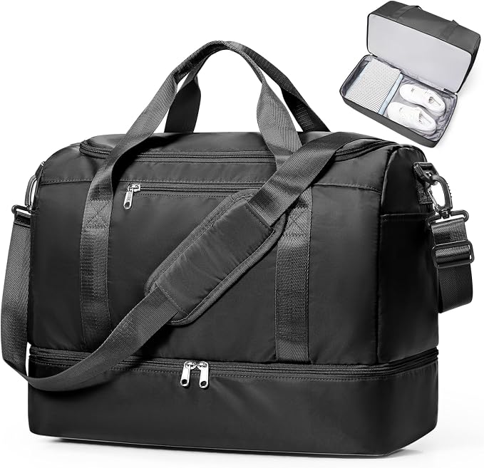 Travel Duffel Bag,Carry-On Overnight Weekender Bags with Shoes Compartment | Travel Bag with Wet Pocket & Luggage Sleeve, For Spirit Airlines 18x14x8 Personal Item Bag,Small,Black by SYCNB