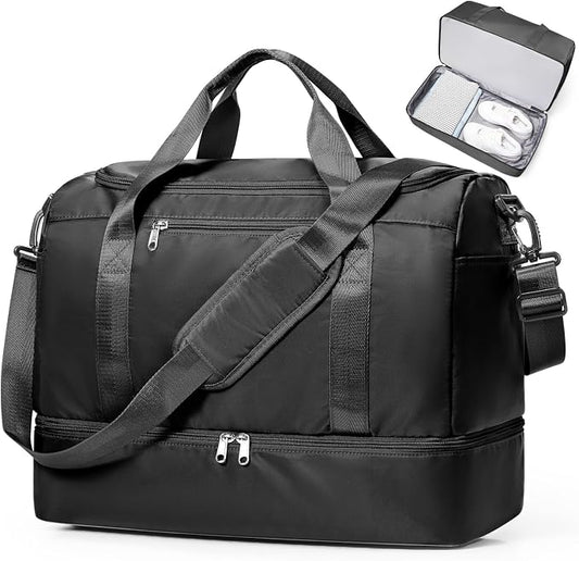 Travel Duffel Bag,Carry-On Overnight Weekender Bags with Shoes Compartment | Travel Bag with Wet Pocket & Luggage Sleeve, For Spirit Airlines 18x14x8 Personal Item Bag,Small,Black by SYCNB