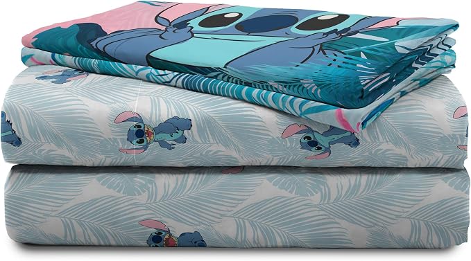 Jay Franco Kids Sheet Set with Fitted, Flat Sheets & Pillow Cover - Ultra-Soft Bedding with Pillowcase for Room Decor, Teal - Lilo & Stitch, 4 Piece Queen - Image 6