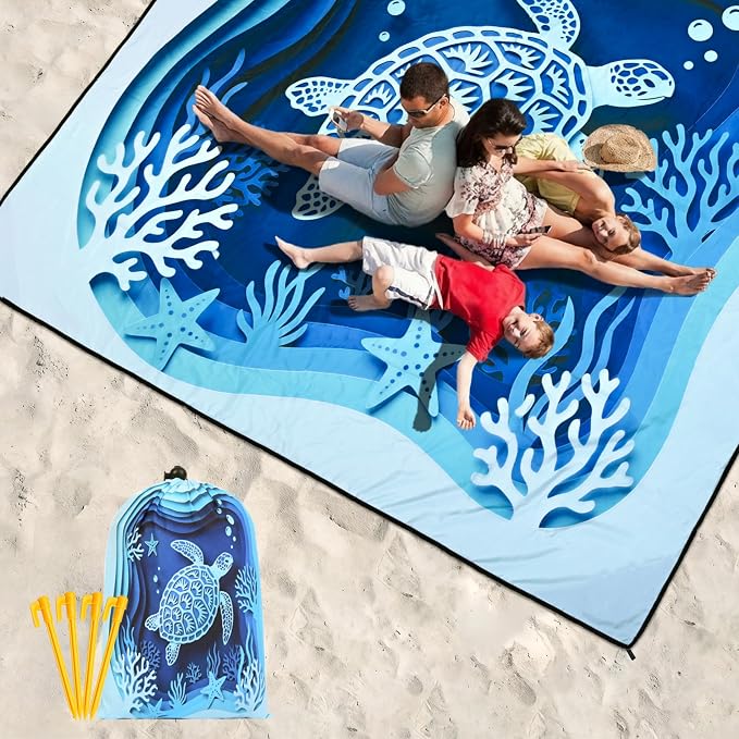 HIHOHO Beach Blanket Waterproof Sandproof Extra Large Beach Mat 79" X 83"/120"x108"for 1-8 Adults Quick Drying Durable Outdoor Picnic Mat for Beach Travel Camping Hiking - Image 6