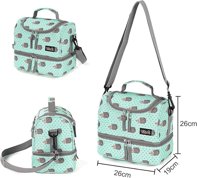 Tilami Rolling Backpack 18 inch Double Handle with Lunch Bag Wheeled Kids Backpack for Girls and Boys, Hedgehog Green - Image 6