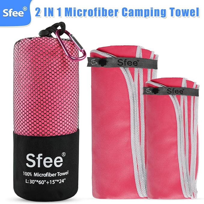 Sfee 2 Pack Microfiber Travel Towel, Quick Dry Towel Camping Beach Towel Super Absorbent Compact Lightweight Sports Gym Towels Set for Beach, Gym, Hiking, Pool, Backpacking, Bath, Yoga - Image 6