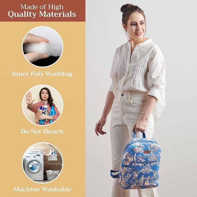 Maison d' Hermine Backpack for Women Men Cotton Shoulder Multipurpose Rucksack with Small Pouch Lightweight Multi Pocket Bag for Travel Work Beach Perfect for Spring Summer (Joli Jouy - Blue) - Image 3