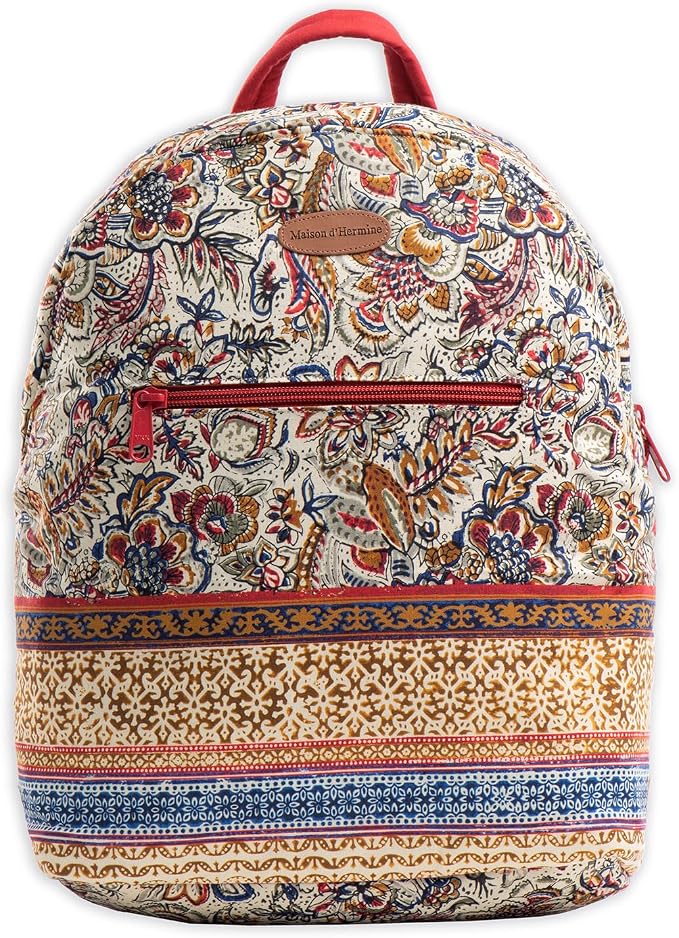 Maison d' Hermine Backpack for Women Men Cotton Shoulder Multipurpose Rucksack with Small Pouch Lightweight Multi Pocket Bag for Travel Work Beach Perfect for Spring Summer (Jaipur) by MaisondHermine
