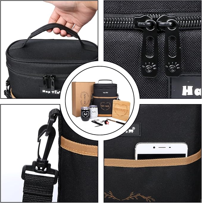 Hap Tim Wedding Gifts for Couples, Bridal Shower Gifts, Engagement Gifts for Newlyweds, Mr and Mrs gifts - Wine Cooler Bag Insulated Wine Carrier Tote with Tumblers, Bamboo Cheese Borad - Image 3