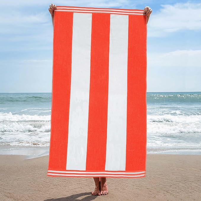 Superior Cotton Nautical Stripe Beach Towels, Colorful Towels for Adult, Kid, Pool, Swimming, Sand, Travel, Large Oversized, Absorbent, Fast Drying, Bath Basics, Cabana Collection, 1 Piece, Coral by SUPERIOR