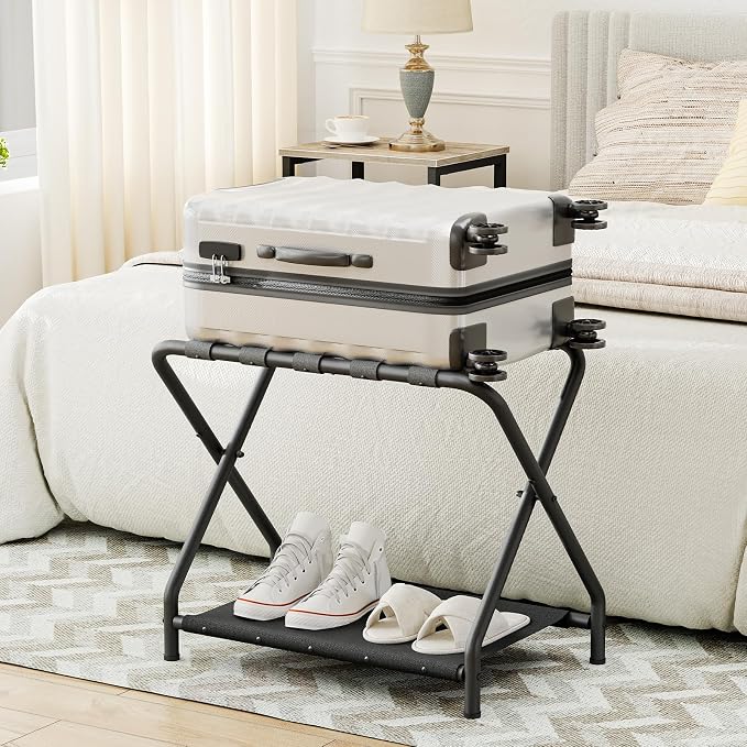 HOOBRO Luggage Rack, Pack of 2, Folding Suitcase Stand with Fabric Storage Shelf for Guest Room, Bedroom, Hotel, Holds up to 100 lb, 27 x 15.3 x 22 Inches, Space Saving, Black BK04XLP201 - Image 7