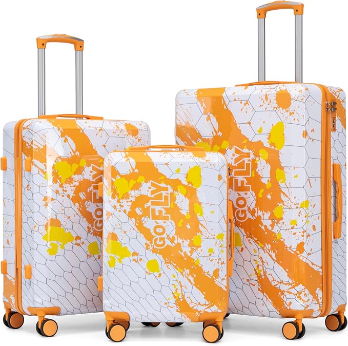 Hardside Luggage Sets, Lightweight Stripes Suitcase with Spinner Wheels, Yellow-PC by Merax