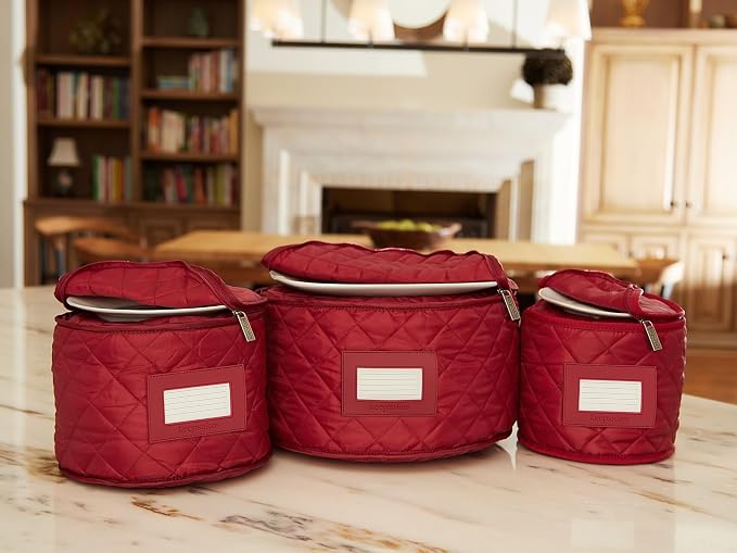 Covermates Keepsakes Dish Storage Set – Padded China & Dinnerware Storage Cases with Dividers, Cup & Stemware Storage, Quilted Polyester Protection, ID Window, Red - Image 7