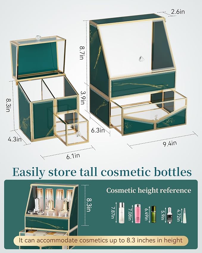 Youdepot Glass Makeup Organizer | Large, Cosmetic Display Case, Skincare Storage, For Vanity and Bathroom Countertop - Image 6