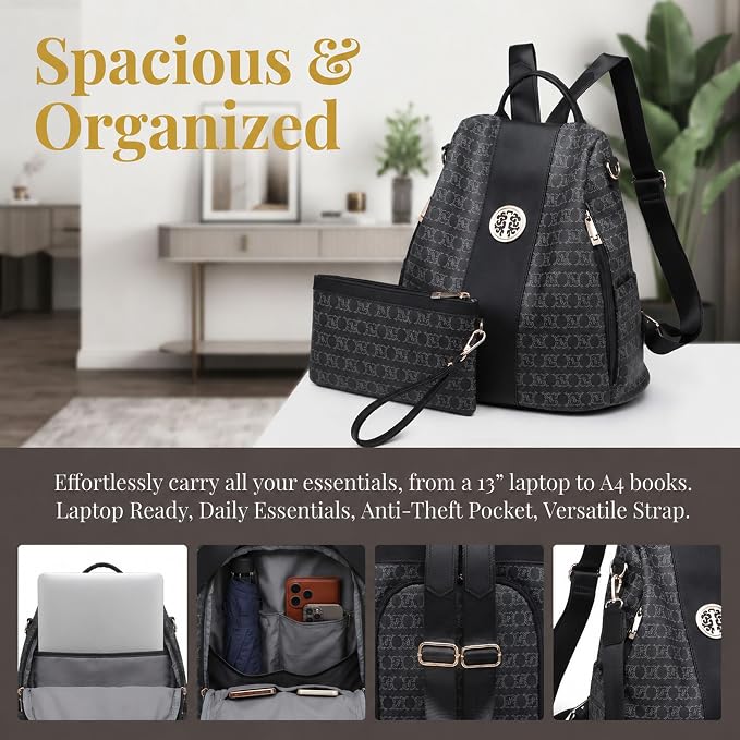 Women Fashion Backpack Purse Multi Pockets Anti-Theft Rucksack Travel Shoulder Bag Handbag - Image 4