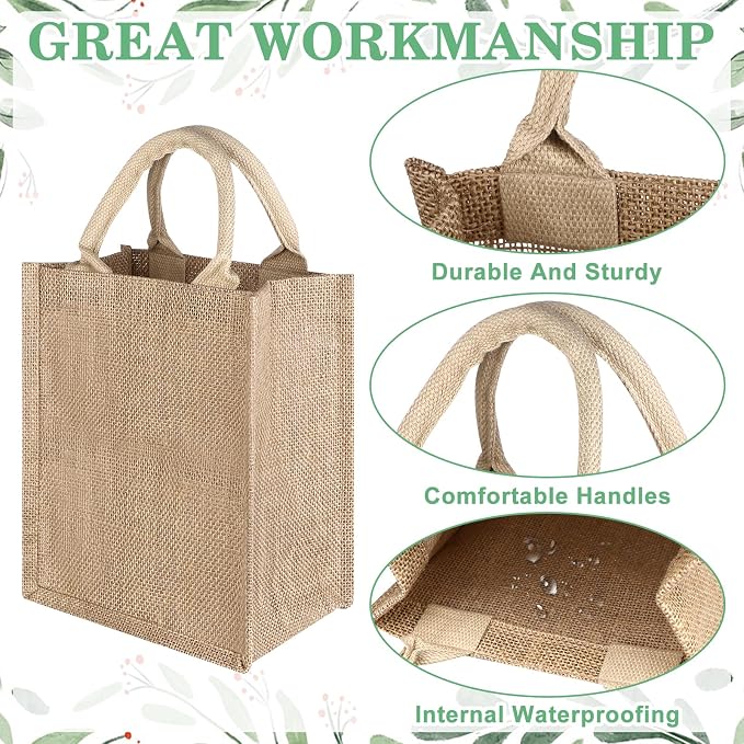 15Pack Burlap Tote Bag Set Reusable Blank Bridesmaid Gift Bags Jute Burlap Grocery Bag with Thank You Gift Tags Chiffon Silk Ribbons for Wedding DIY Invitations Parties and Baby Showers - Image 3
